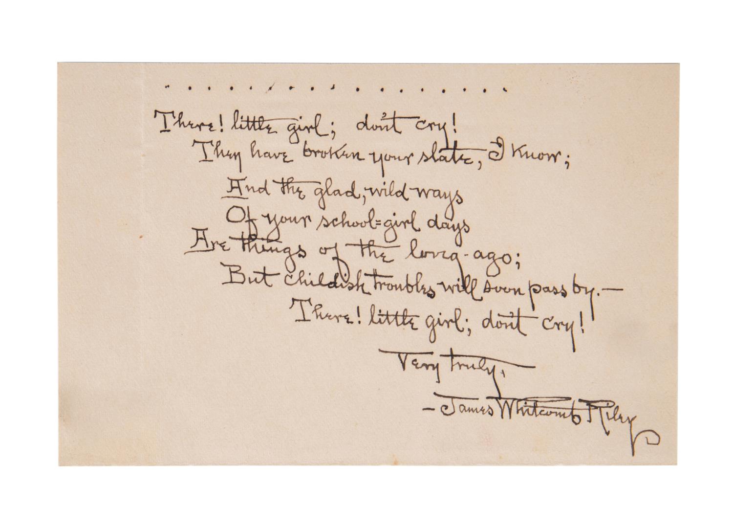 JAMES WHITCOMB RILEY, HANDWRITTEN