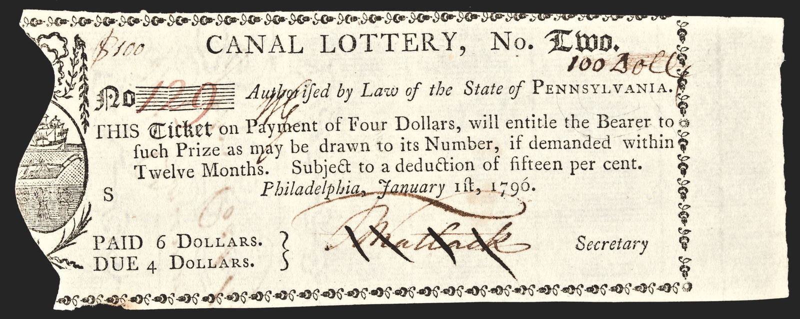 JANUARY 1, 1796-DATED PHILADELPHIA,