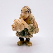JAPAN INKED CARVED BONE FIGURI