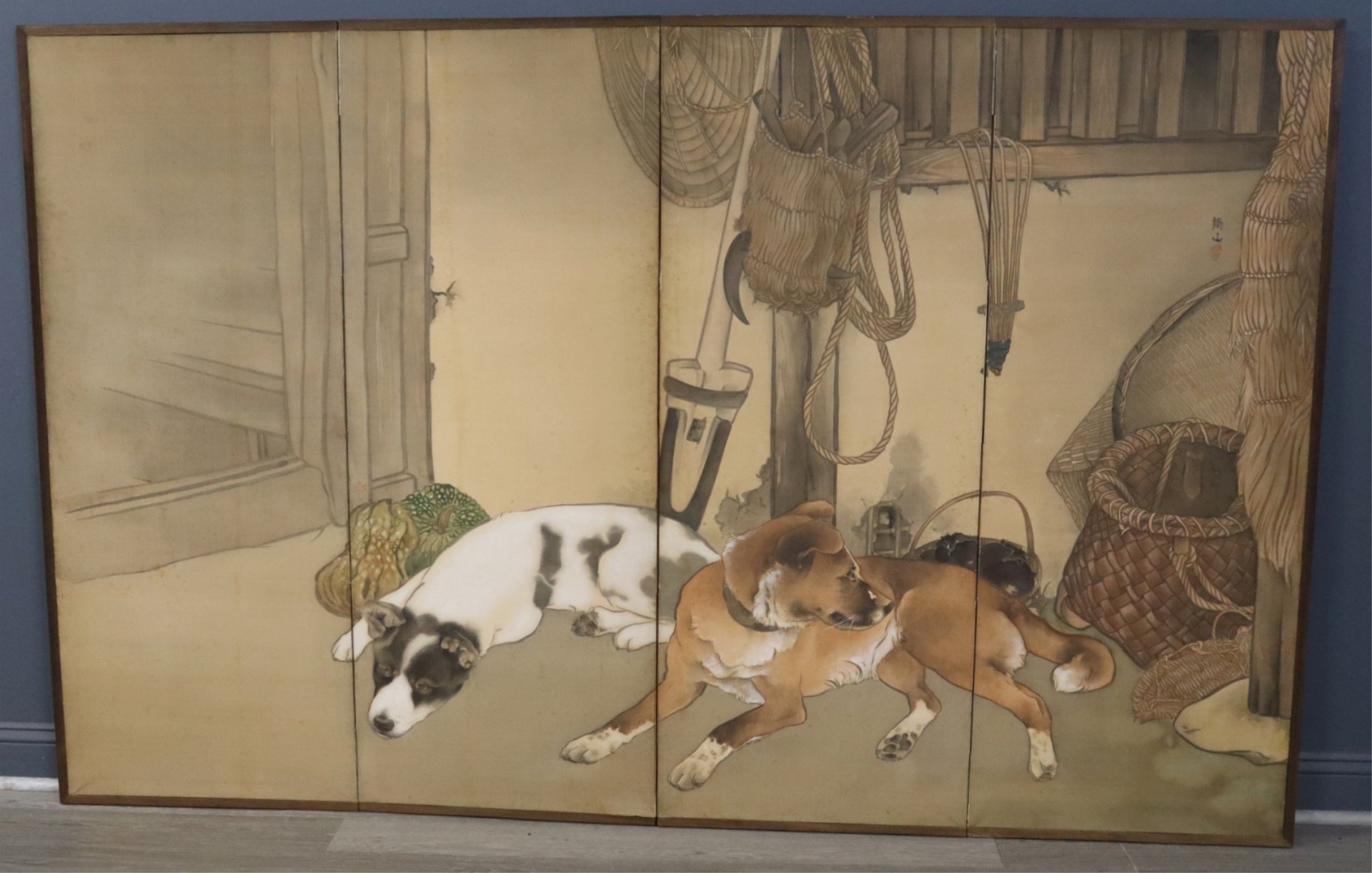 JAPANESE 4-PANEL SCREEN WITH