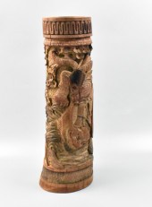 JAPANESE BAMBOO VASE W/ SAMURA
