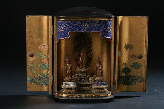JAPANESE BLACK AND GILD WOOD SHRINE