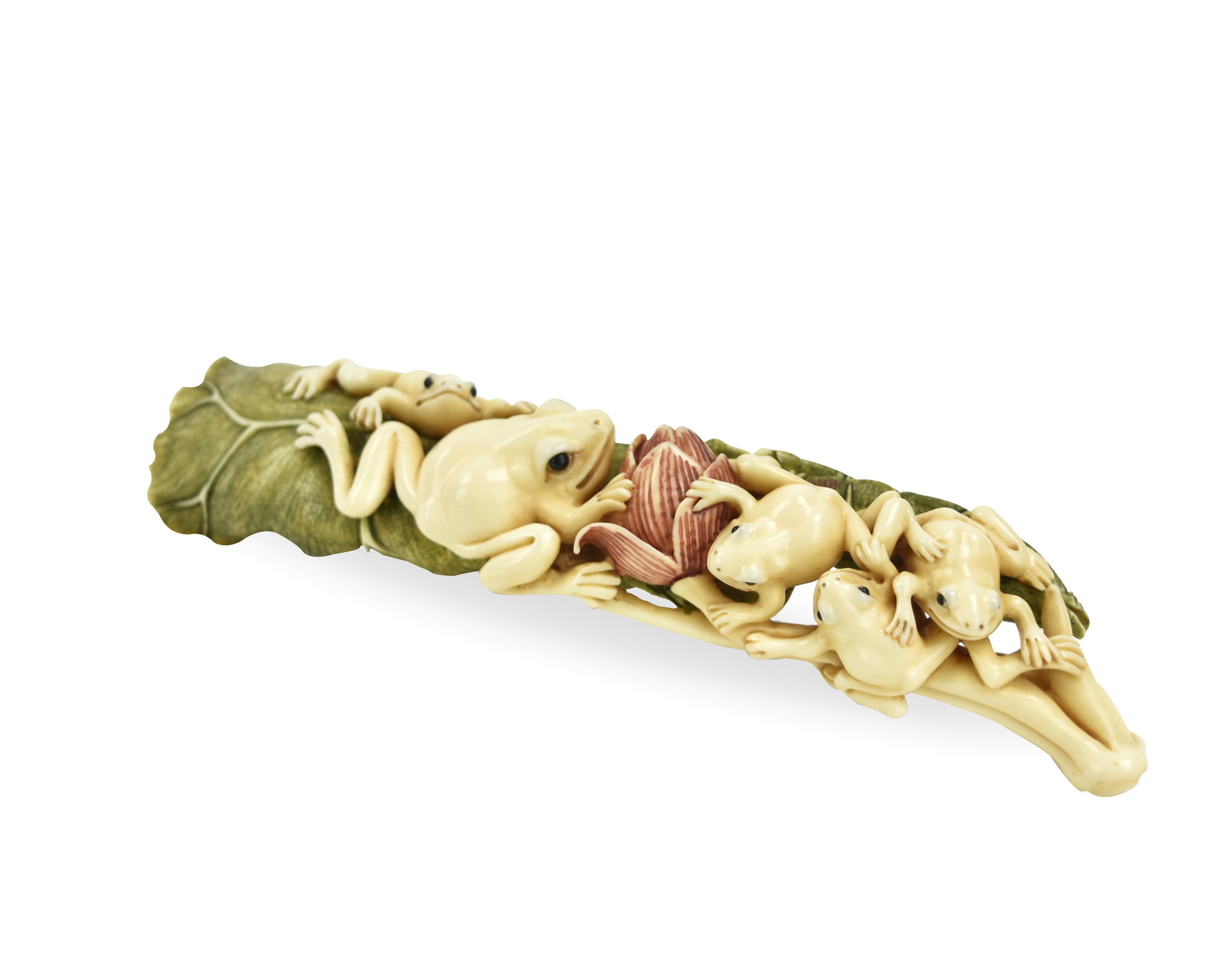 JAPANESE BONE CARVING FROG ON LOTUS