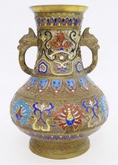 JAPANESE BRASS ENAMEL VASEJAPA