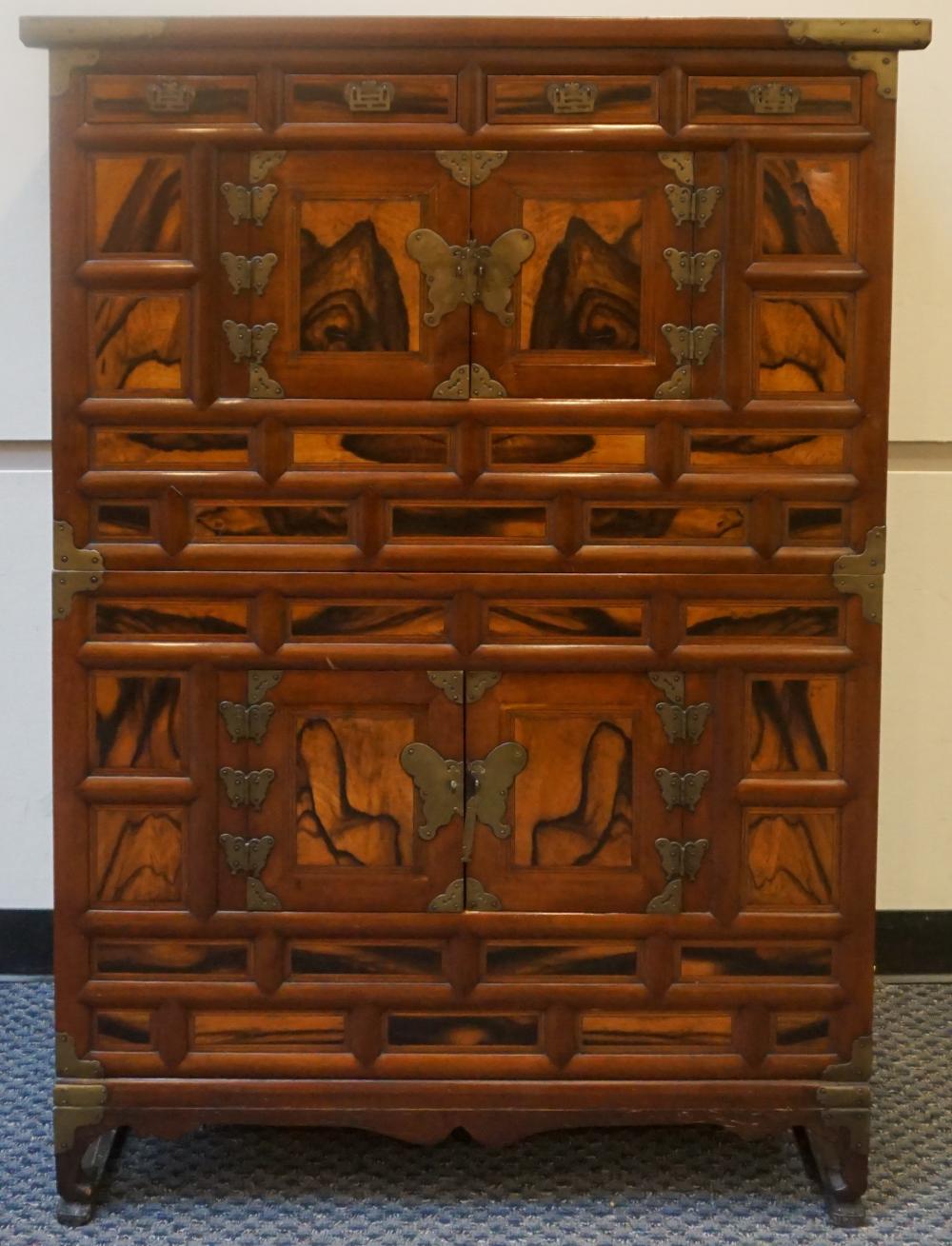 JAPANESE BRASS MOUNTED BURLWOOD