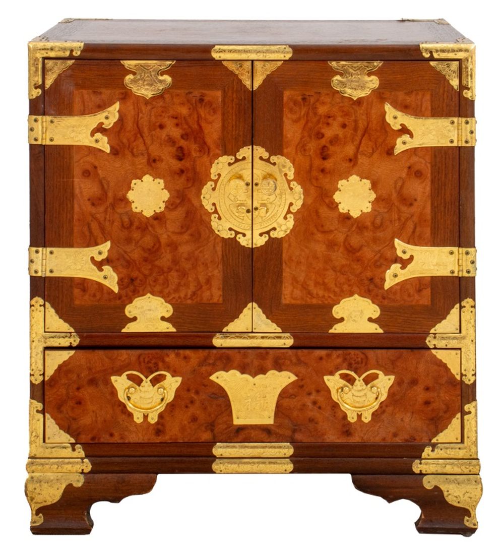 JAPANESE BRASS MOUNTED YEW WOOD