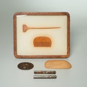 JAPANESE BRONZE AND WOOD ACCES
