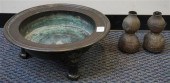 JAPANESE BRONZE BASIN AND PAIR