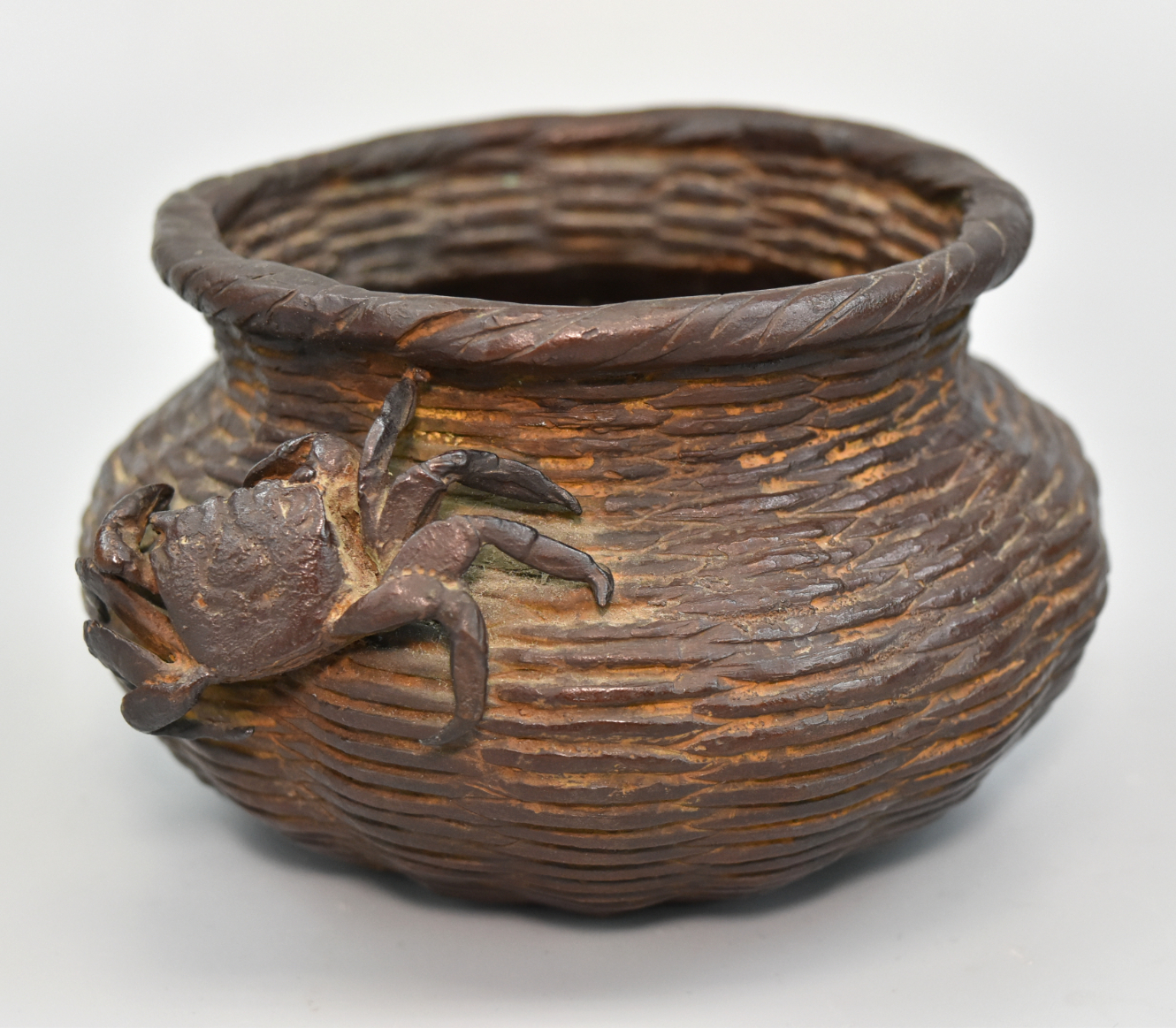JAPANESE BRONZE BASKET W/ CRAB,