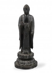 JAPANESE BRONZE BUDDHA ON LOTU
