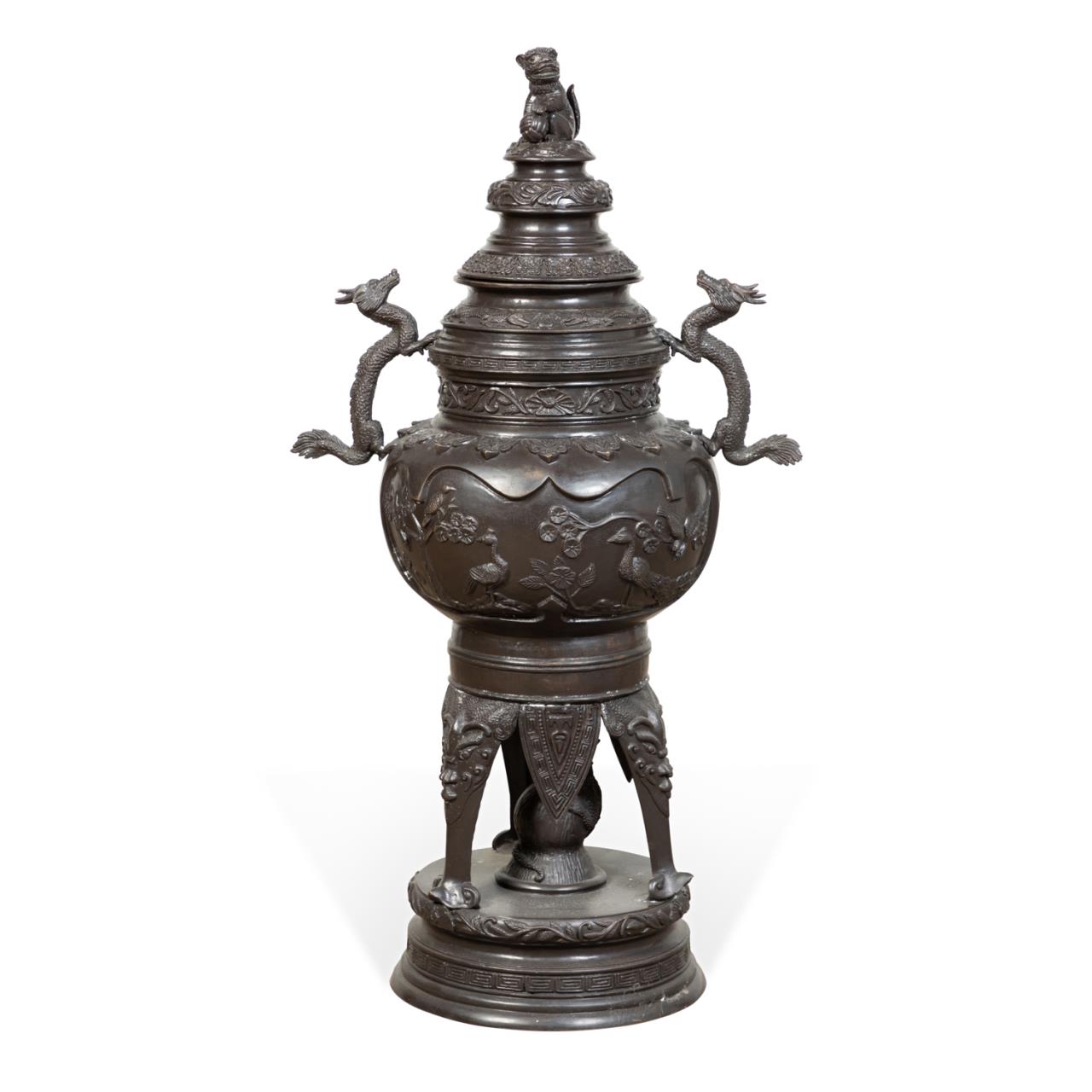 JAPANESE BRONZE COVERED URN
