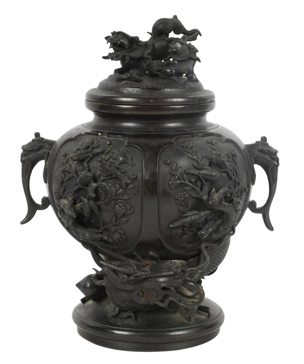 JAPANESE BRONZE COVERED URNJapanese