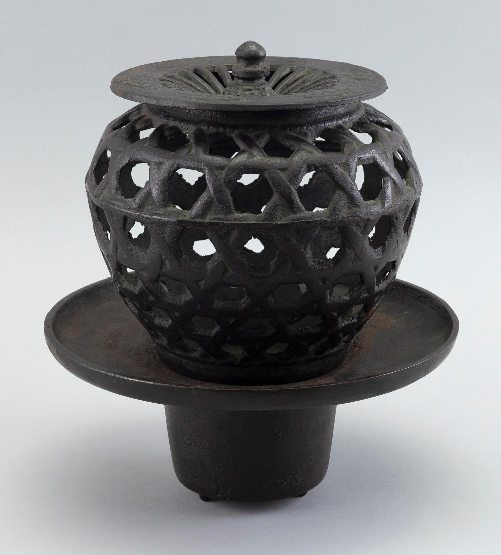 JAPANESE BRONZE COVERED VASE AND