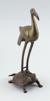 JAPANESE BRONZE CRANE AND MINO