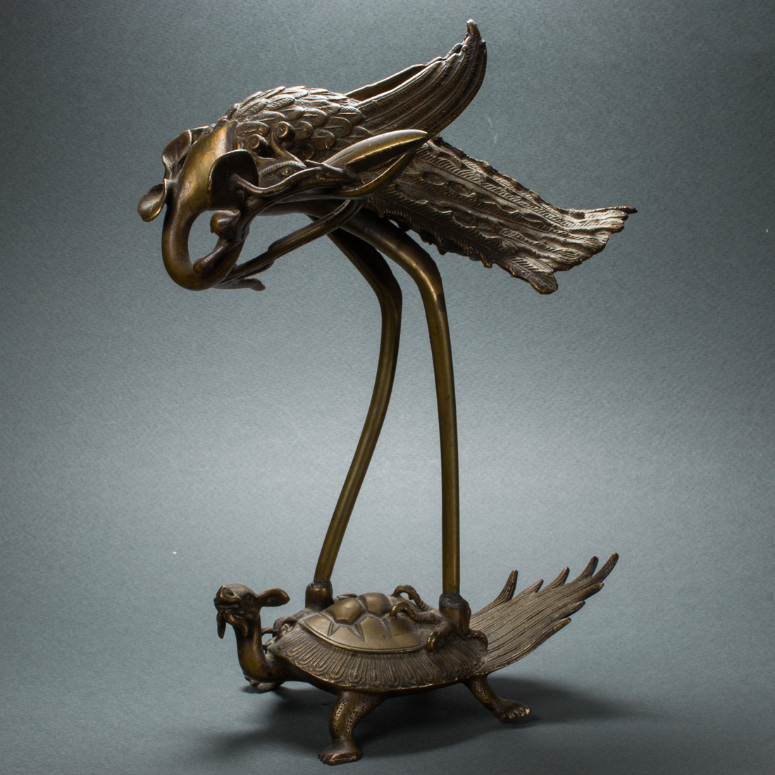 JAPANESE BRONZE CRANE ON A TURTLE