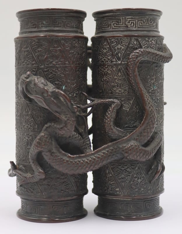 JAPANESE BRONZE DOUBLE VASE WITH
