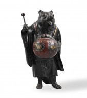 JAPANESE BRONZE FOX MAN FIGURE
