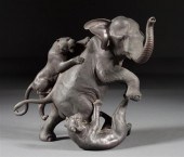 Japanese bronze group of two t