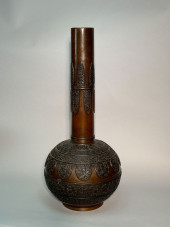 JAPANESE BRONZE LONGNECK VASE,