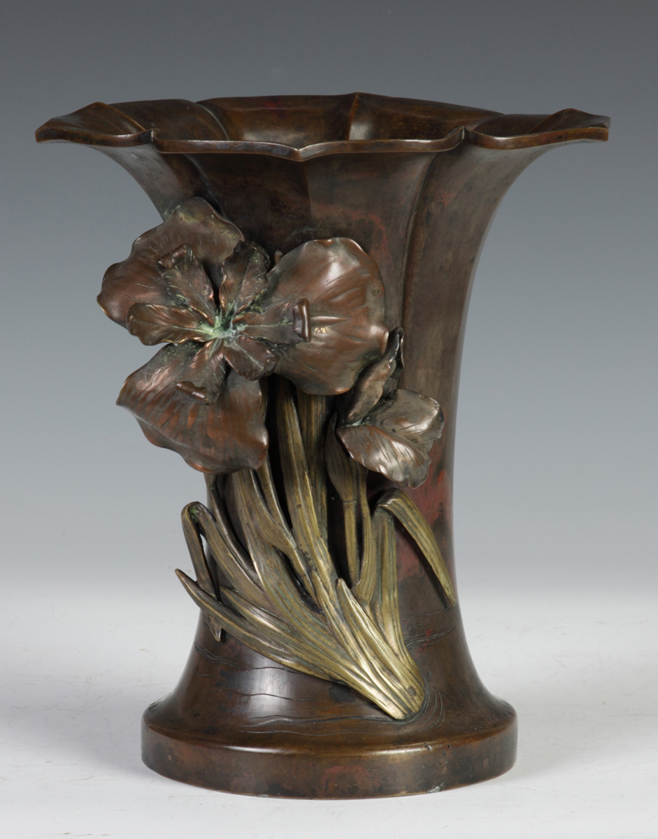 Japanese Bronze Mixed Metal Vase C.