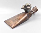 JAPANESE BRONZE MOUSE ON SAC,