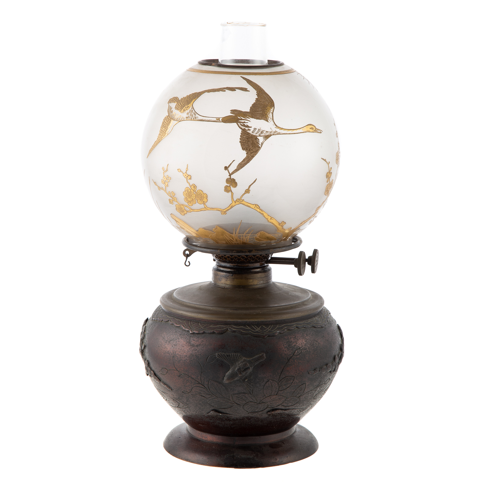 JAPANESE BRONZE OIL LAMP WITH
