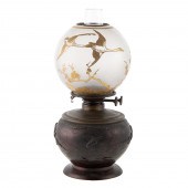 JAPANESE BRONZE OIL LAMP WITH