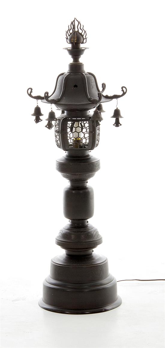 Japanese bronze pagoda on stand