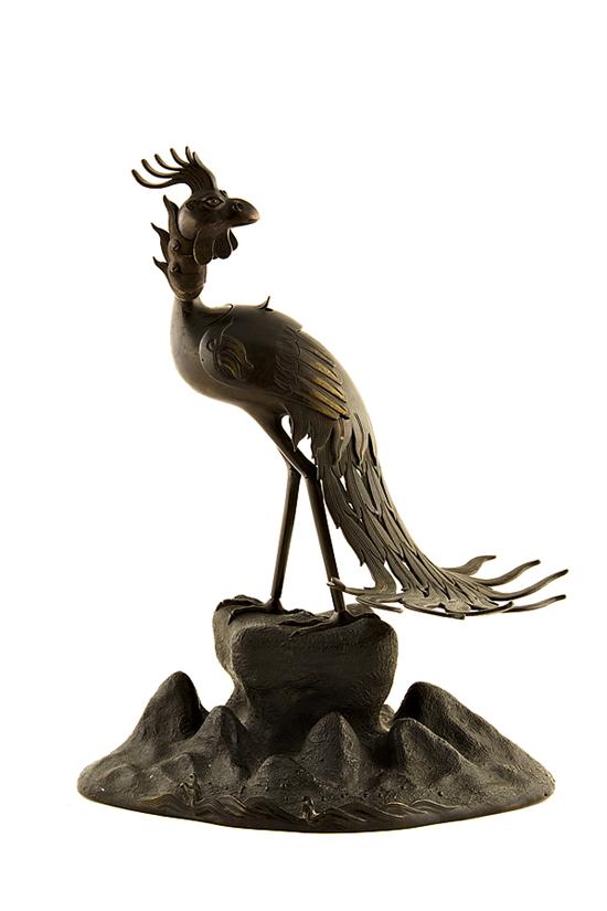 Japanese bronze phoenix-form censer