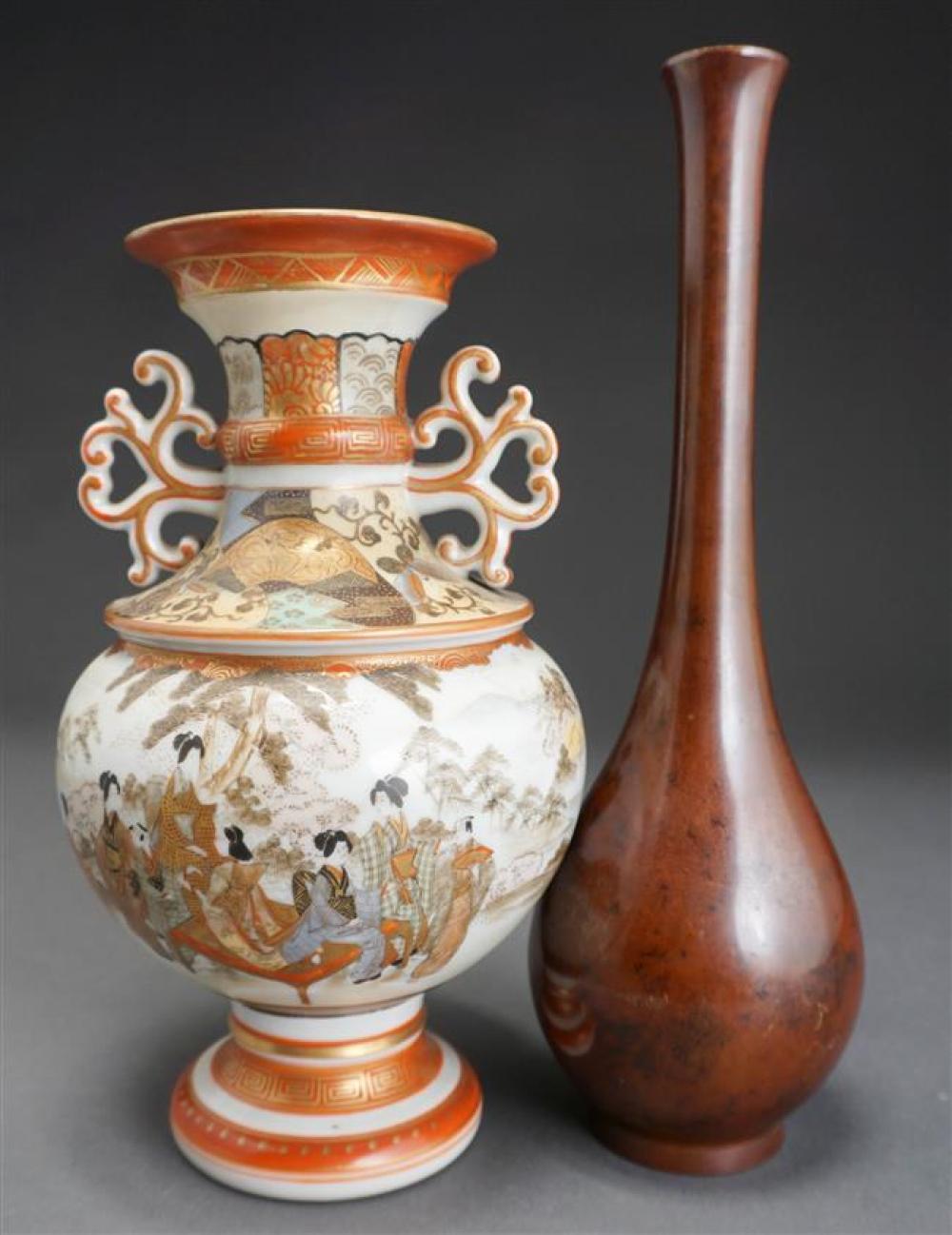 JAPANESE BRONZE VASE AND A JAPANESE