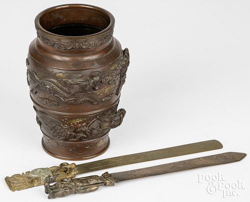 JAPANESE BRONZE VASE AND PAGE