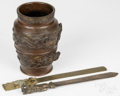 JAPANESE BRONZE VASE AND PAGE