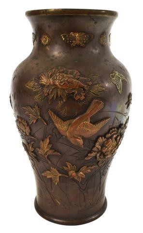 JAPANESE BRONZE VASE, BIRDS &