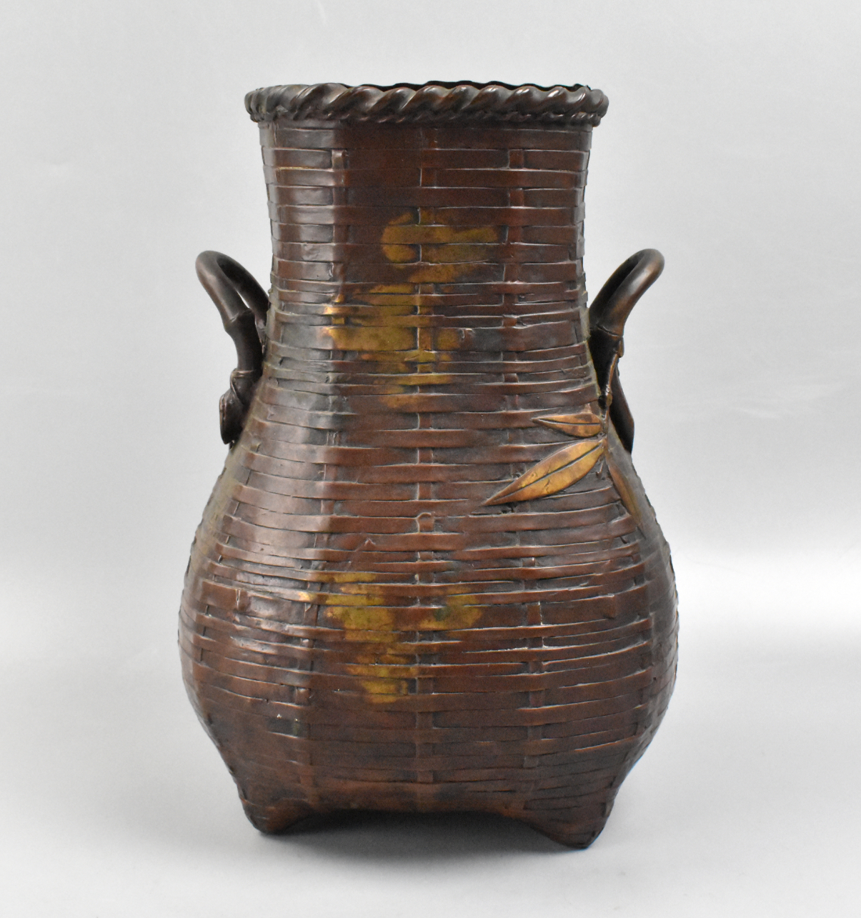 JAPANESE BRONZE VASE W/ BAMBOO