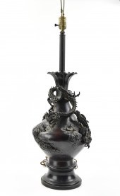 JAPANESE BRONZE VASE W/ DRAGON