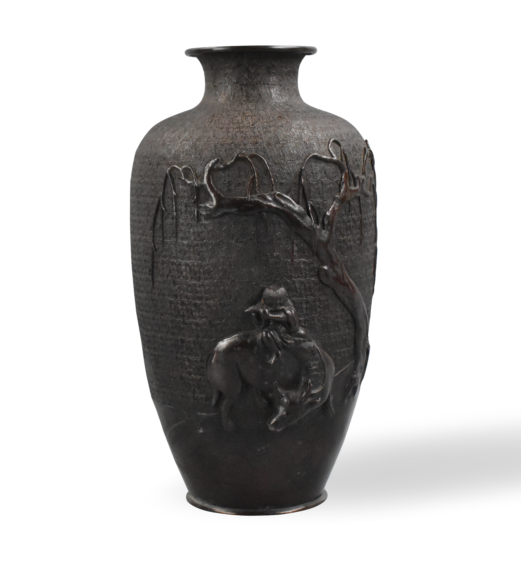JAPANESE BRONZE VASE W/ FIGURE,
