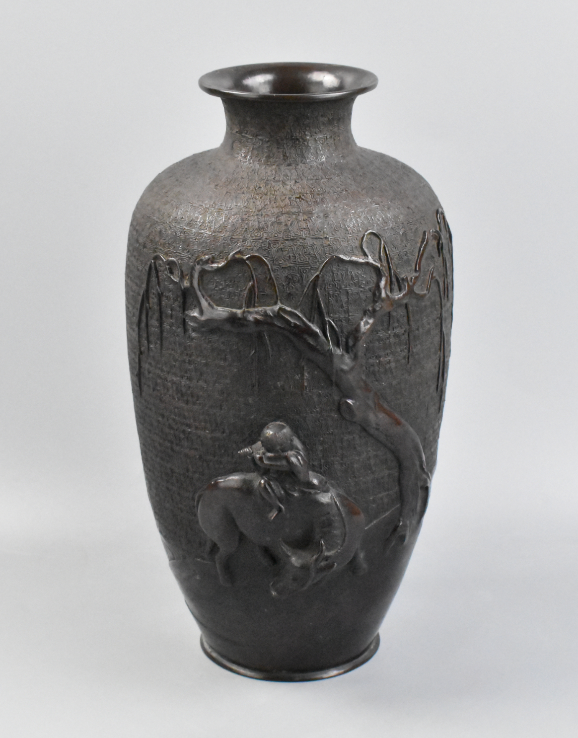 JAPANESE BRONZE VASE WITH BOY