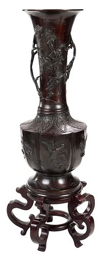 JAPANESE BRONZE VASE WITH WOOD
