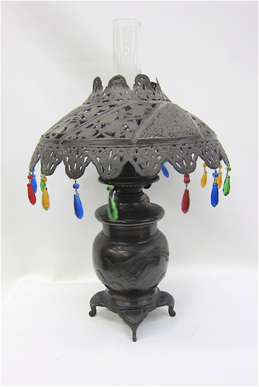 JAPANESE BRONZED METAL OIL LAMP &
