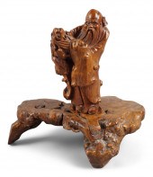 JAPANESE BURLED WOOD FIGURE OF