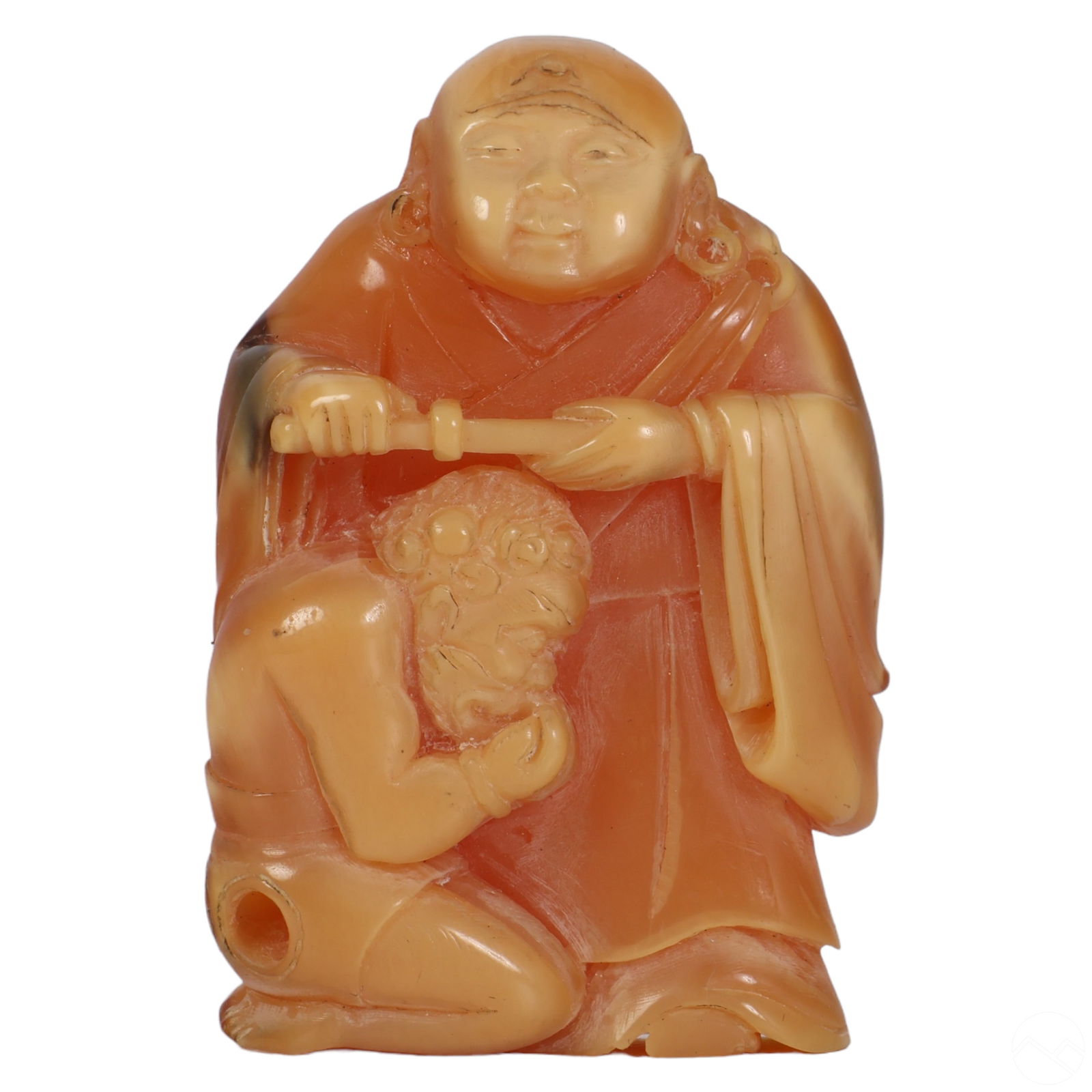 JAPANESE CARVED HORN NETSUKE BUDDHA