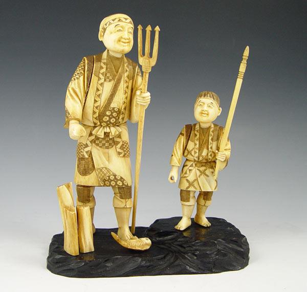 JAPANESE CARVED IVORY FATHER &