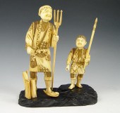 JAPANESE CARVED IVORY FATHER &