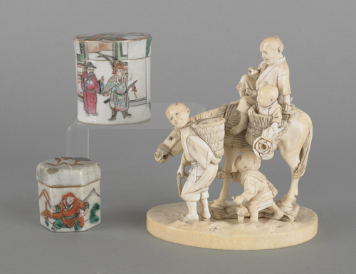 Japanese carved ivory figural group