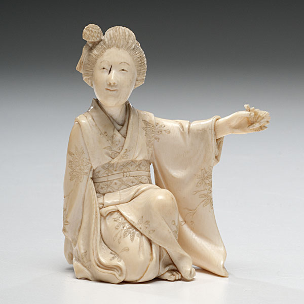 Japanese Carved Ivory Geisha