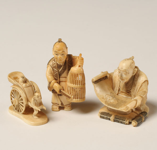 Japanese carved ivory netsukes;