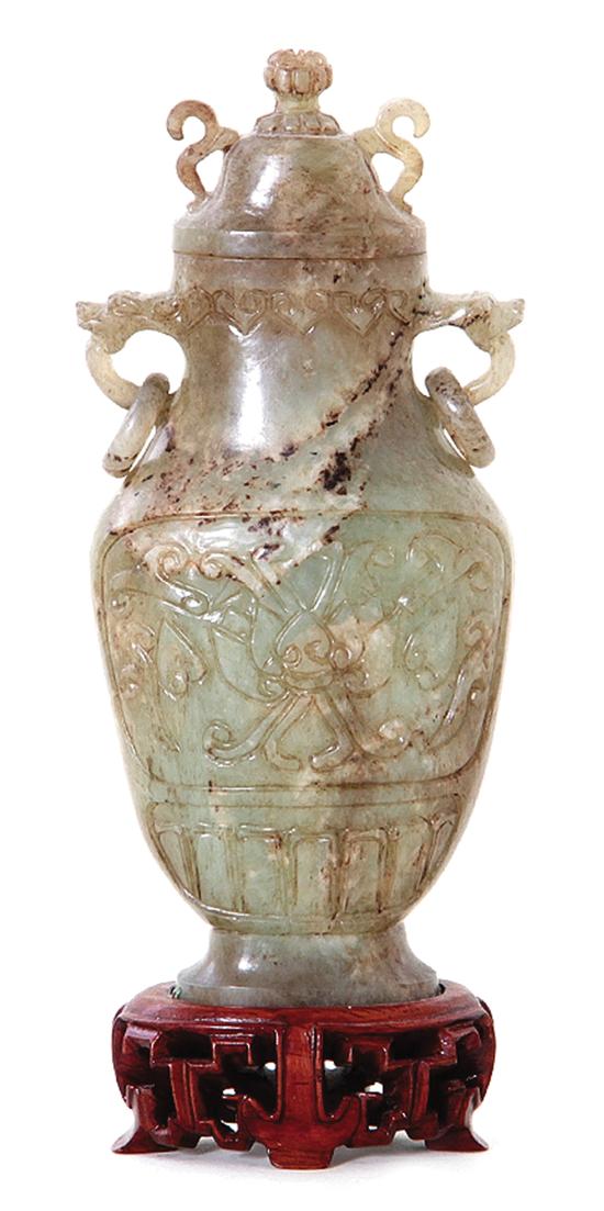 Japanese carved jade covered vase