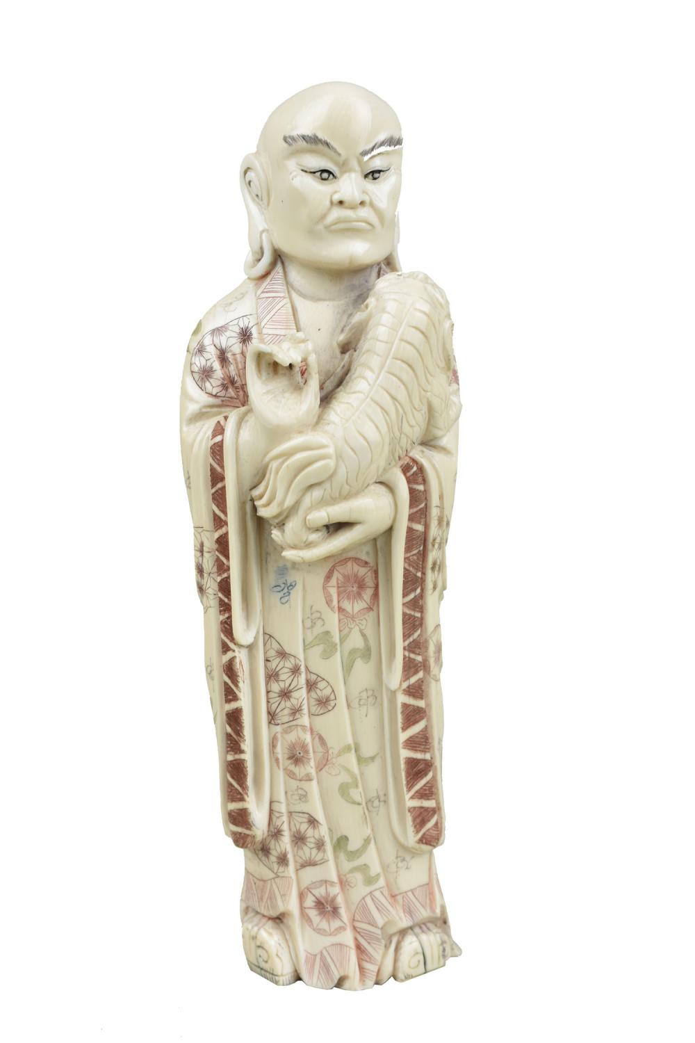 JAPANESE CARVED PRIEST SIGNED TWICE
