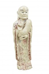 JAPANESE CARVED PRIEST SIGNED