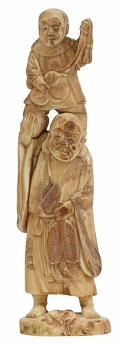 JAPANESE CARVED STAG ANTLER OKIMONO